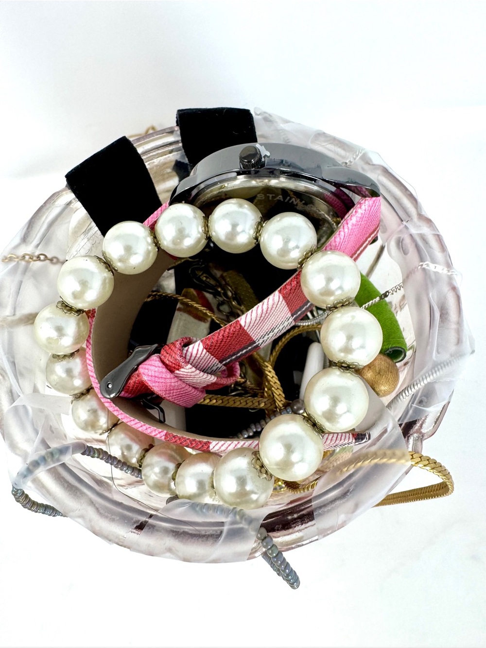 Large Glass Jewelry Jar with Assorted Vintage Jewelry Collection Lot - Picture 4 of 13